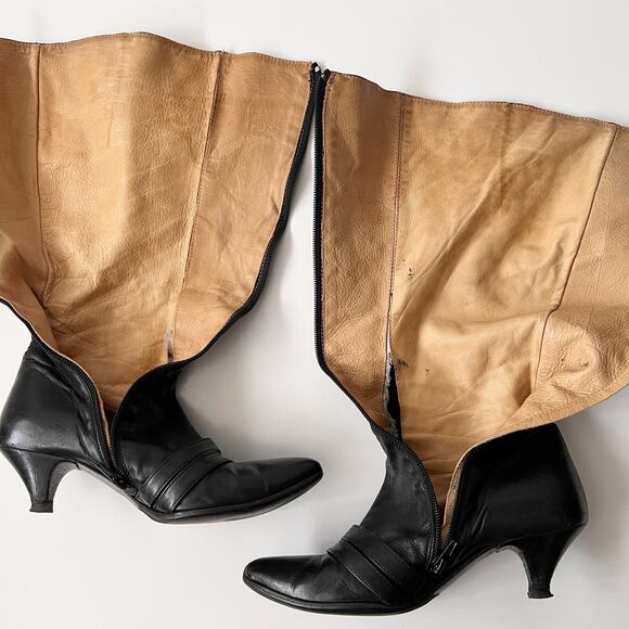 Vintage Black‎ Leather Knee High Victorian Gothic Kitten Heel Boots Size 36/6 - Picture 6 of 10